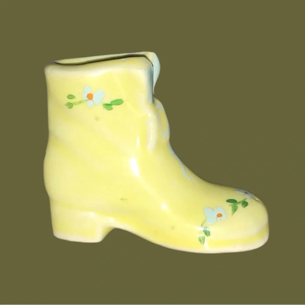 Vintage Yellow Ceramic Boot Planter Figurine